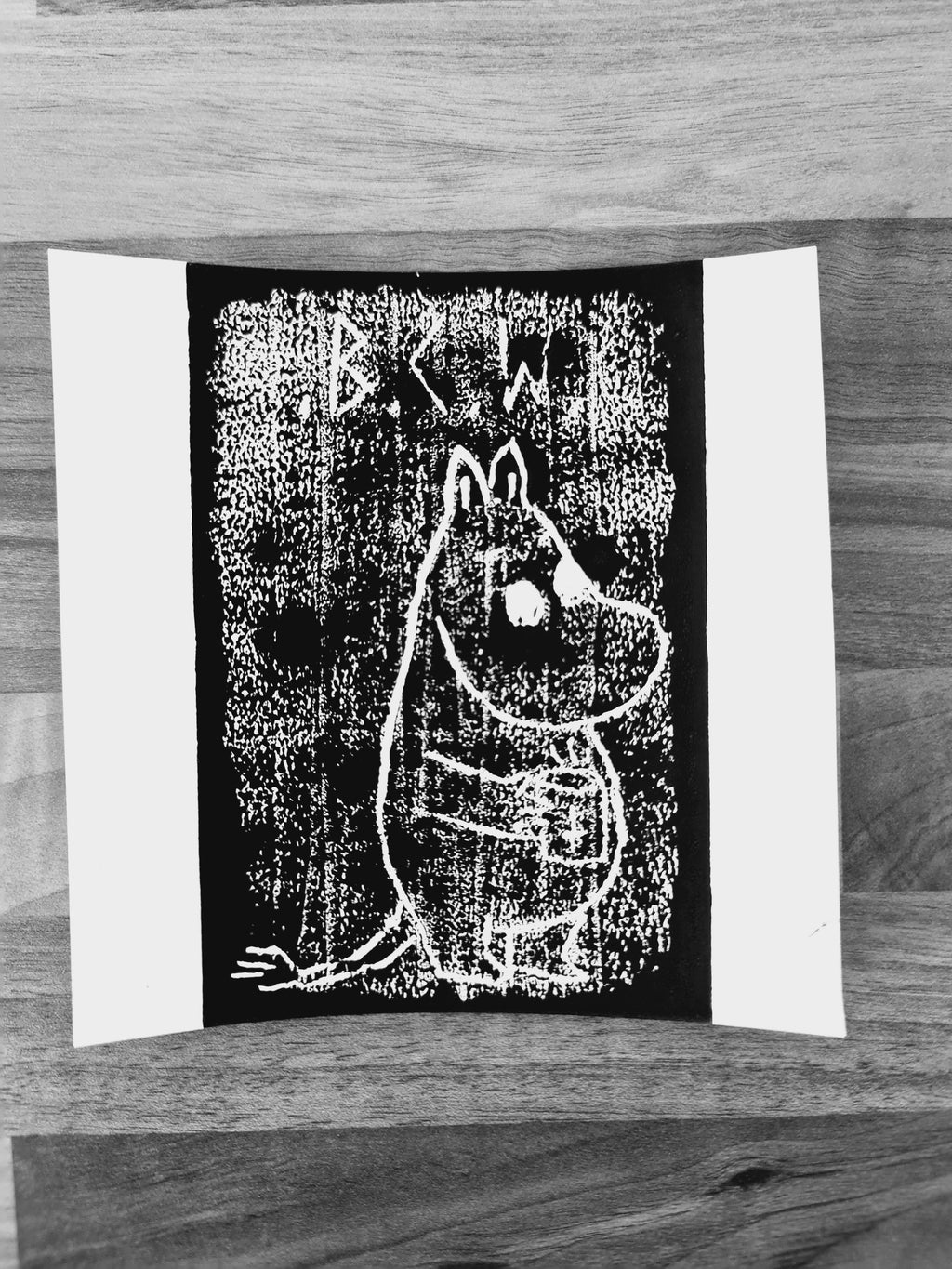 black coffee moomin linocut print 13/13  - 15cm X 15cm Square Card Print + x3 Sticker Pack
