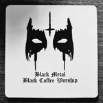 black metal black coffee worship square cork coasters