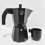 new pezzetti branded 6.66 espresso moka pot with silver bcw goat laser / Black Stoneware Nordic espresso Mugs
