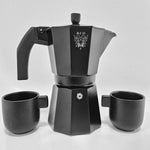 new pezzetti branded 6.66 espresso moka pot with silver bcw goat laser / Black Stoneware Nordic espresso Mugs