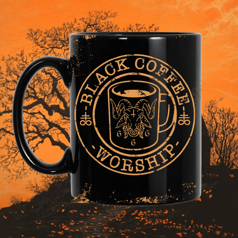 pumpkin orange black metal weathered worn retro print bcw logo mug