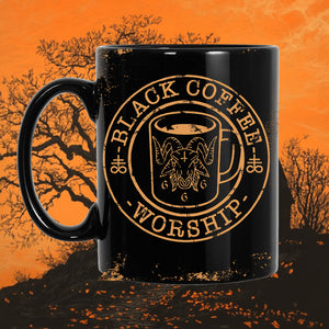 pumpkin orange black metal weathered worn retro print bcw logo mug