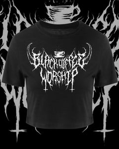 unholy death metal print womens cropped tee in trve kvlt black pre order