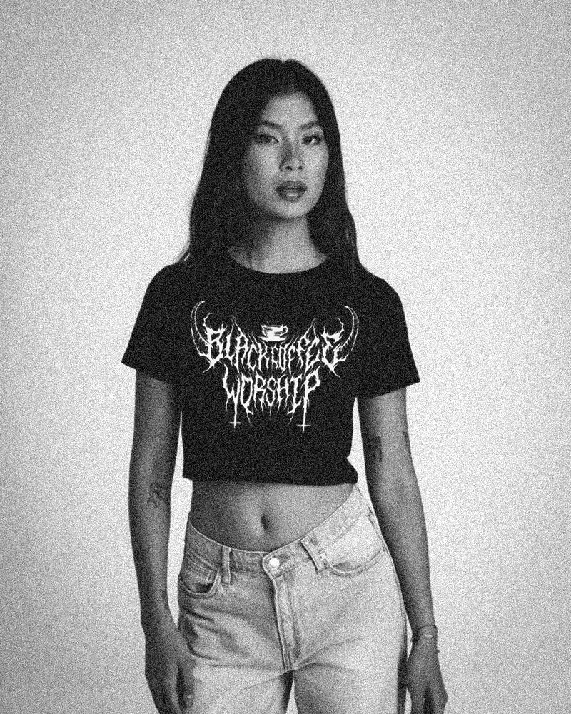unholy death metal print womens cropped tee in trve kvlt black pre order