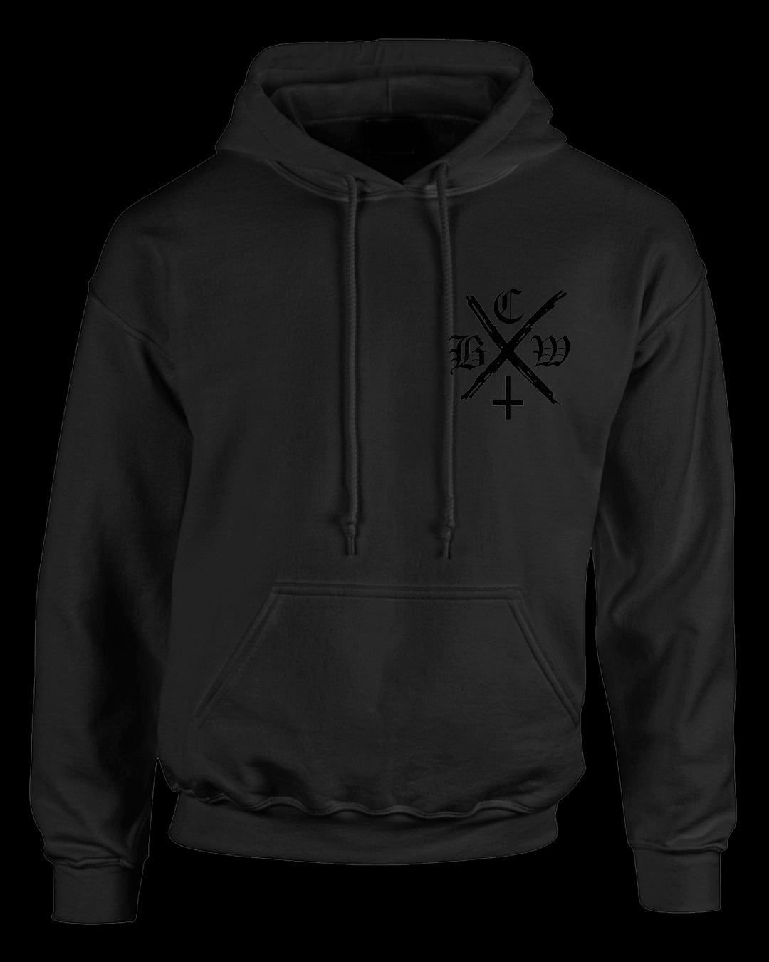stealth bcwxhc pocket print pullover hoodie (black on black)