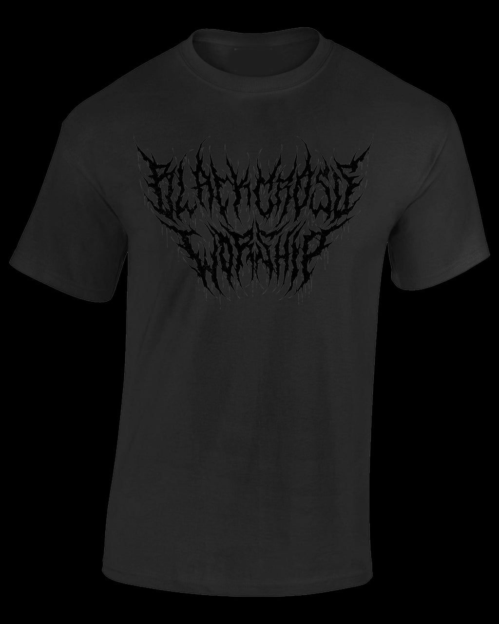 stealth black cross worship brutal text tee (black on black)