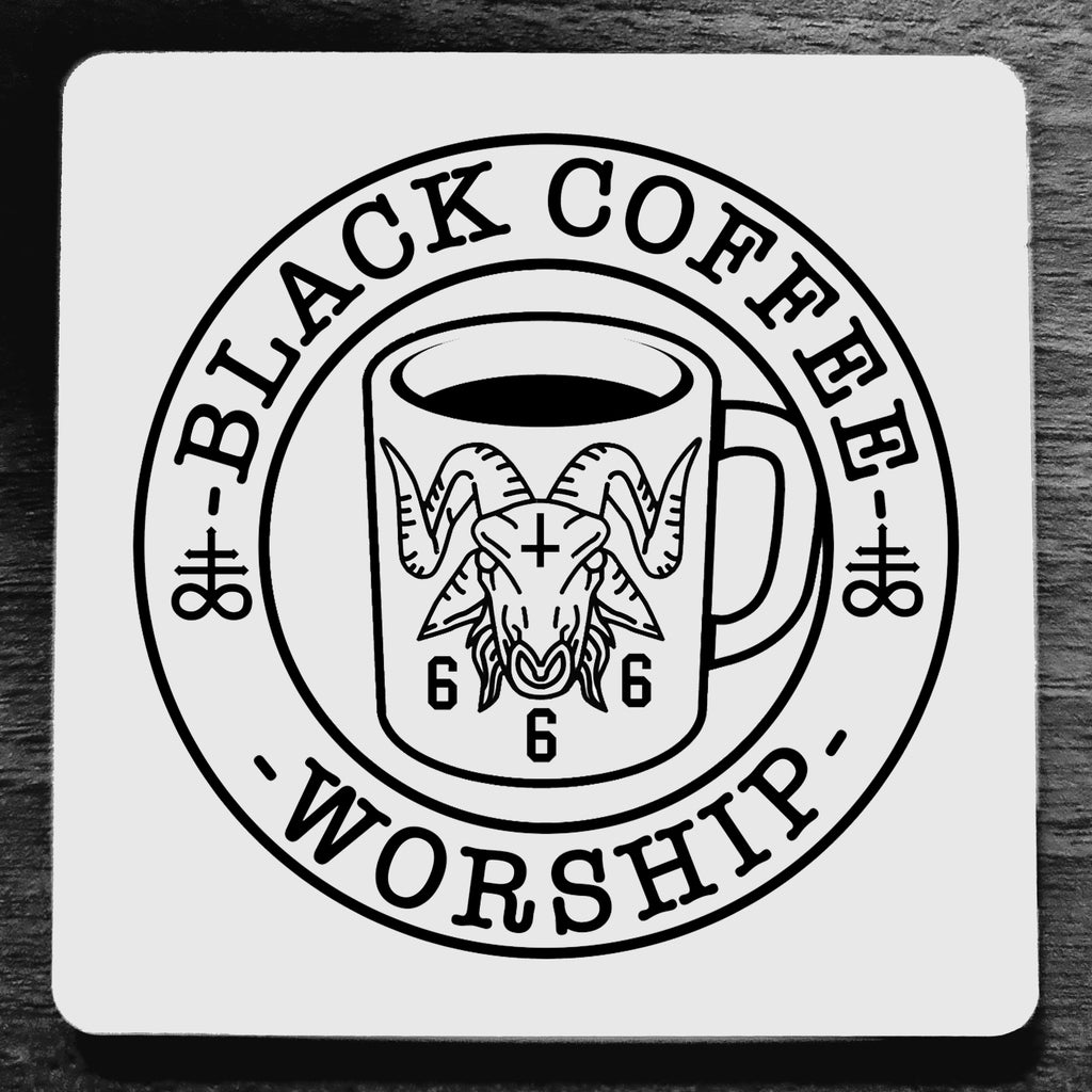 circle stamp black coffee worship square cork coasters