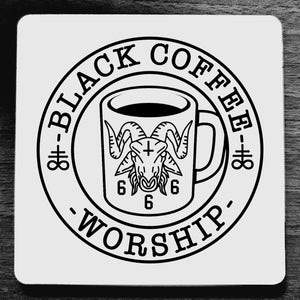 circle stamp black coffee worship square cork coasters