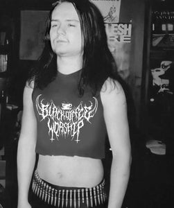 unholy death metal print womens cropped tee in trve kvlt black pre order
