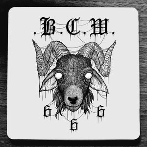 scorched bones bcw heavy af goat illustration art coasters