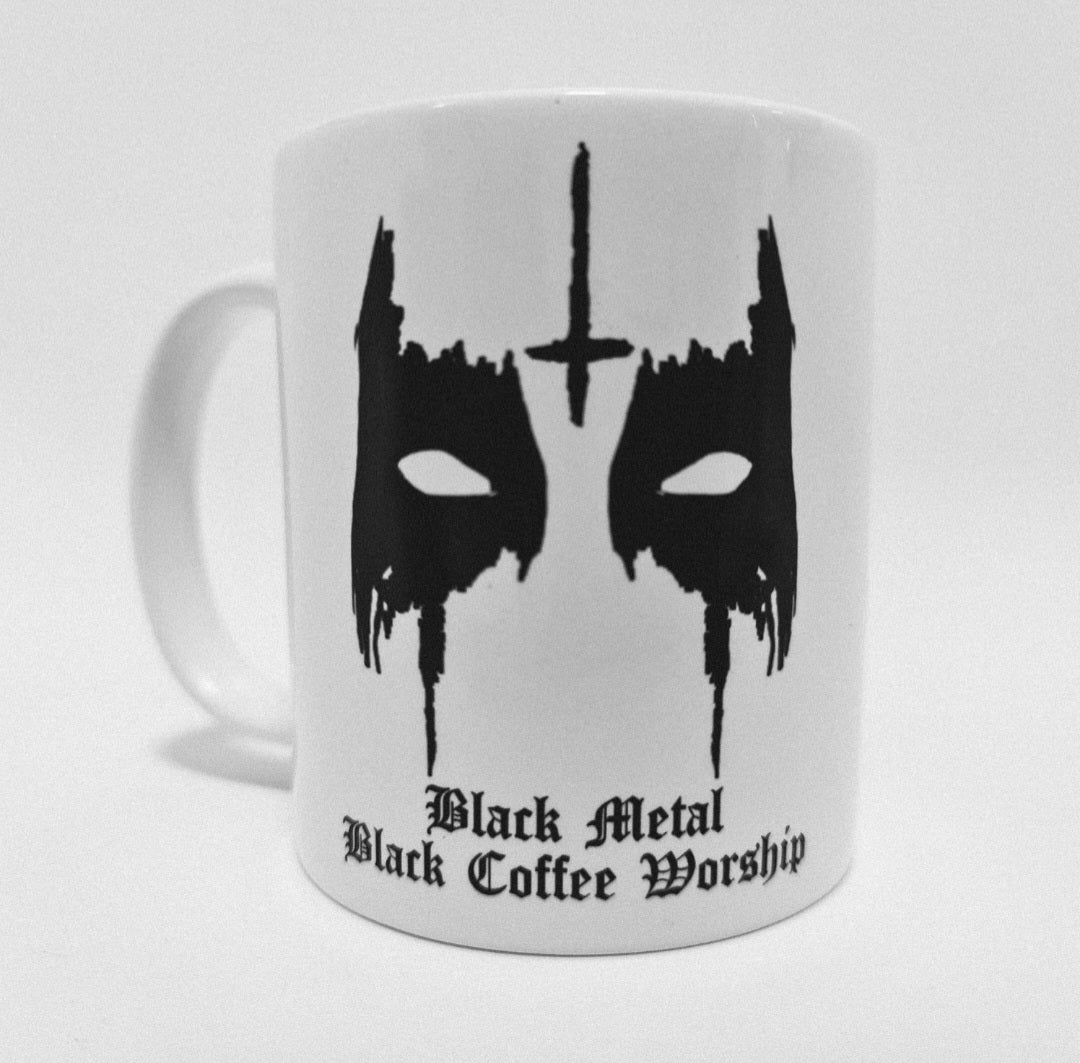 black metal hus black coffee mug