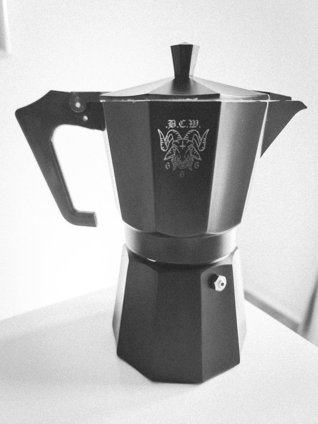 The 6.66 Cup BCW Espresso Stove/ Moka Pot 300ml 10oz with 666 BCW Goat logo lasered new improved 2025