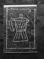 BCW moka pot linocut print  - Card Print + Sticker Pack