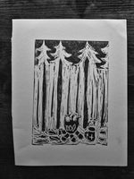 BCW Camp Fire Forest Coffee  linocut print  - Card Print + Sticker Pack