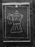 BCW moka pot linocut print  - Card Print + Sticker Pack