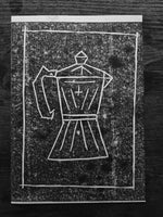 BCW moka pot linocut print  - Card Print + Sticker Pack