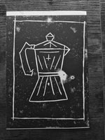 BCW moka pot linocut print  - Card Print + Sticker Pack