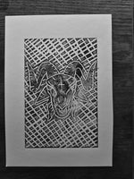 BCW goat head linocut print   - Card Print + Sticker Pack
