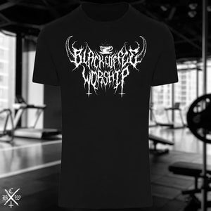 .b.c.w. active wear t-shirt - unholy black coffee worship print