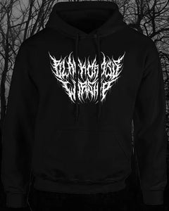 Black Cross Worship Brutal Text Hoodie