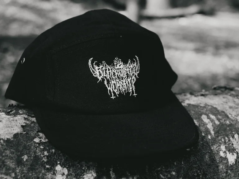 Embrodied black coffee worship unholy logo black 5 panel cap