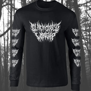 Black cross worship brutal text 90s long sleeve