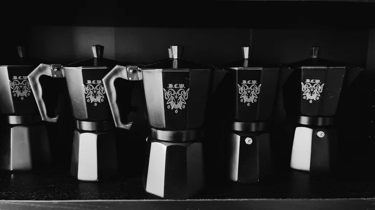 The 6.66 Cup BCW Espresso Stove/ Moka Pot 300ml 10oz with 666 BCW Goat logo lasered