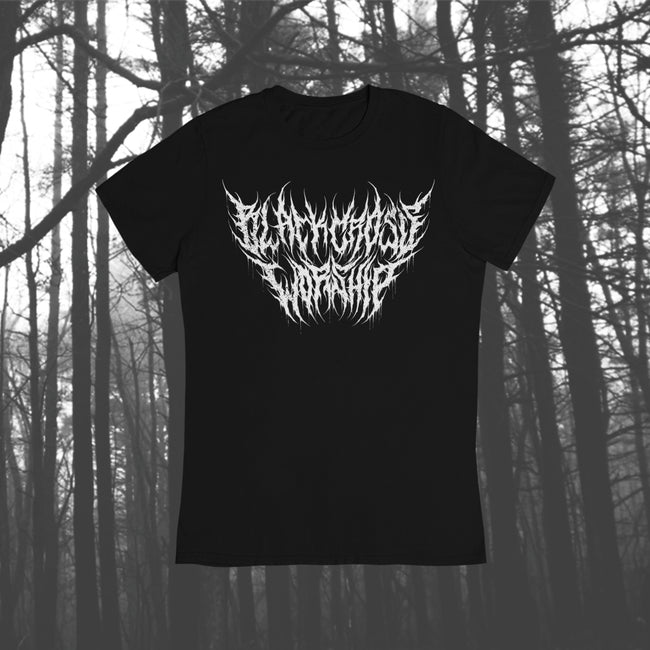 Black cross worship brutal text t-shirt