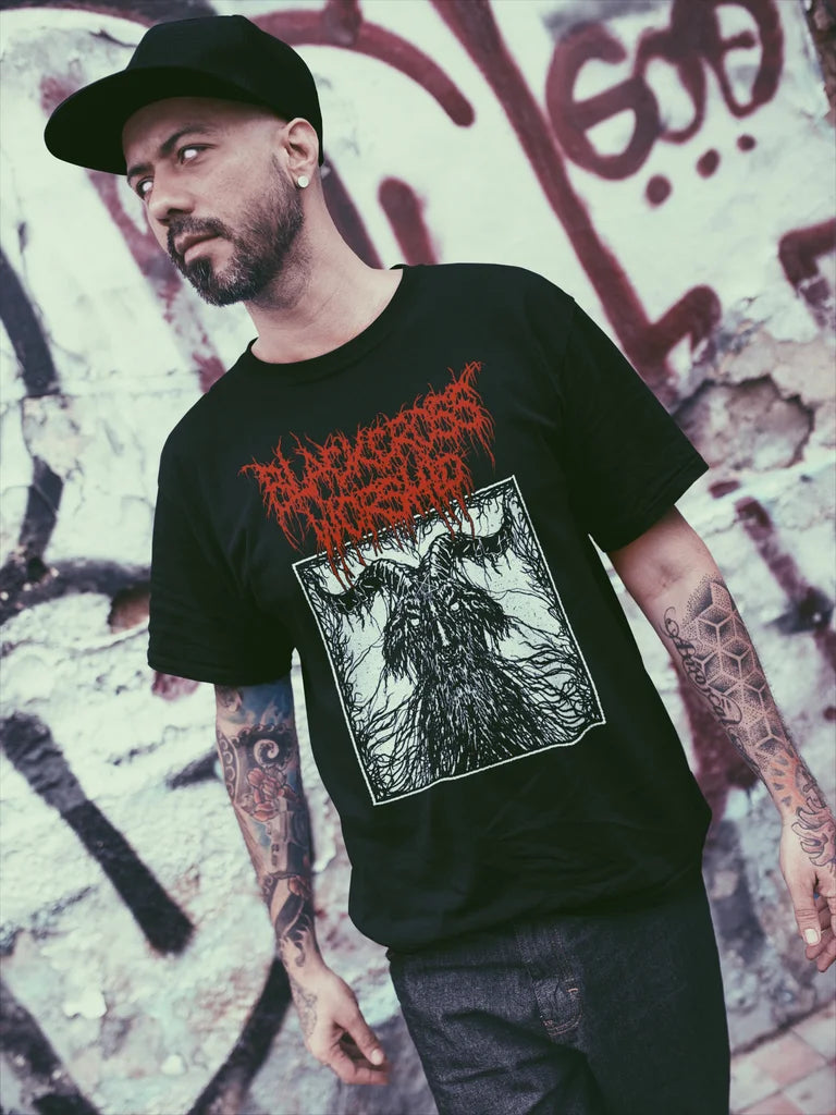 Black cross worship thrash goat t-shirt black