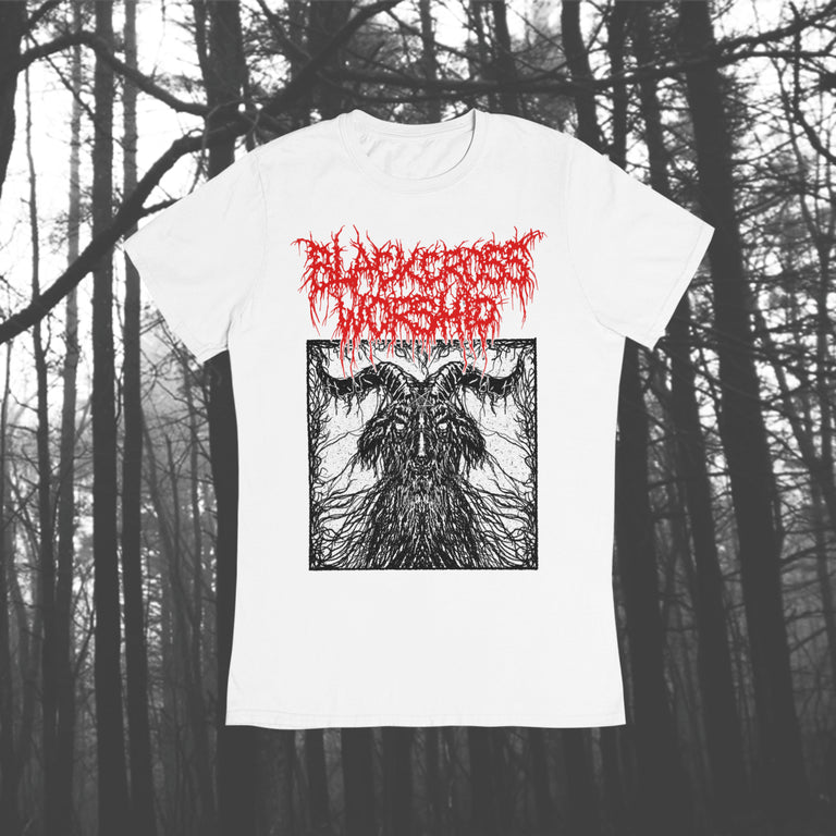 Black cross worship thrash goat t-shirt white