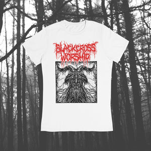 Black cross worship thrash goat t-shirt white