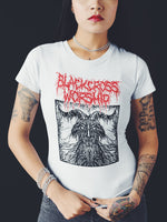 Black cross worship thrash goat t-shirt white