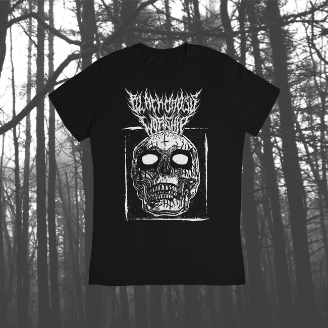 Black cross worship 90 s black metal skull t shirt