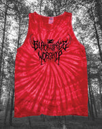 £6.66 intro offer!! - unholy death metal print vest in fire inferno tie dye red